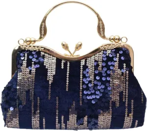 Vintage 1920s Clutch Bag Women Velvet Evening Bag Sparkly Sequin Handbag Crystal Shoulder Bag Bridal Wedding Purse