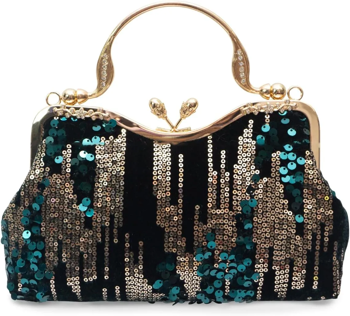 Vintage 1920s Evening Bag for Women Velvet Clutch Bag Sparkly Sequin Handbag Bridal Wedding Purse