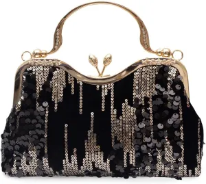 Vintage 1920s Evening Bag for Women Velvet Clutch Bag Sparkly Sequin Handbag Bridal Wedding Purse