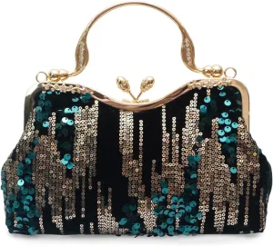 Vintage 1920s Evening Bag for Women Velvet Clutch Bag Sparkly Sequin Handbag Bridal Wedding Purse