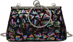 Vintage 1920s Evening Clutch Bag for Women Sparkly Sequin Handbag Bridal Wedding Purse Rhinestone Crossbody Bag