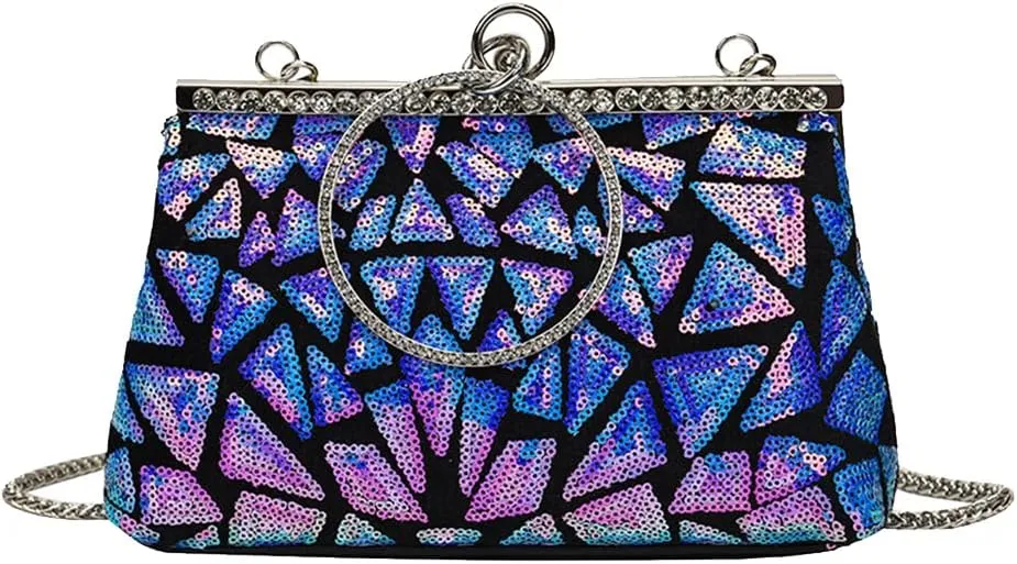 Vintage 1920s Evening Clutch Bag for Women Sparkly Sequin Handbag Bridal Wedding Purse Rhinestone Crossbody Bag