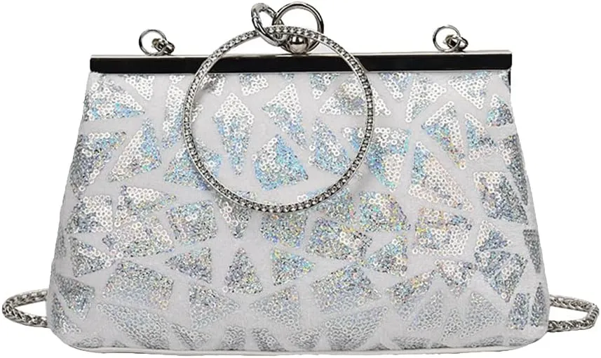 Vintage 1920s Evening Clutch Bag for Women Sparkly Sequin Handbag Bridal Wedding Purse Rhinestone Crossbody Bag