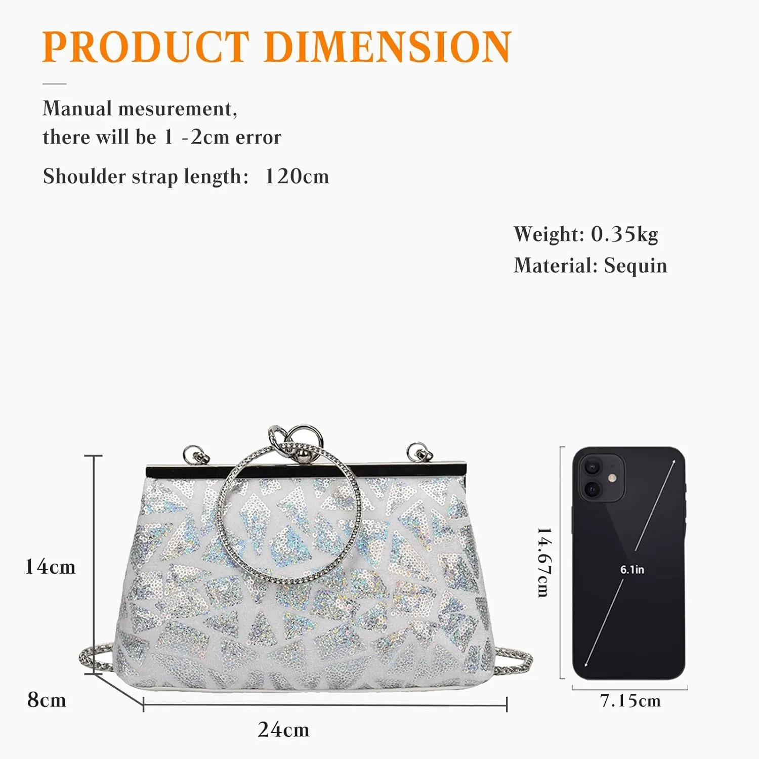 Vintage 1920s Evening Clutch Bag for Women Sparkly Sequin Handbag Bridal Wedding Purse Rhinestone Crossbody Bag