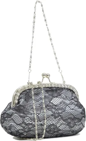 Vintage Lace Evening Clutch Bag for Women Elegant Floral Purse with Rhinestone Frame for Weddings Parties Formal Events