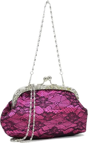 Vintage Lace Evening Clutch Bag for Women Elegant Floral Purse with Rhinestone Frame for Weddings Parties Formal Events