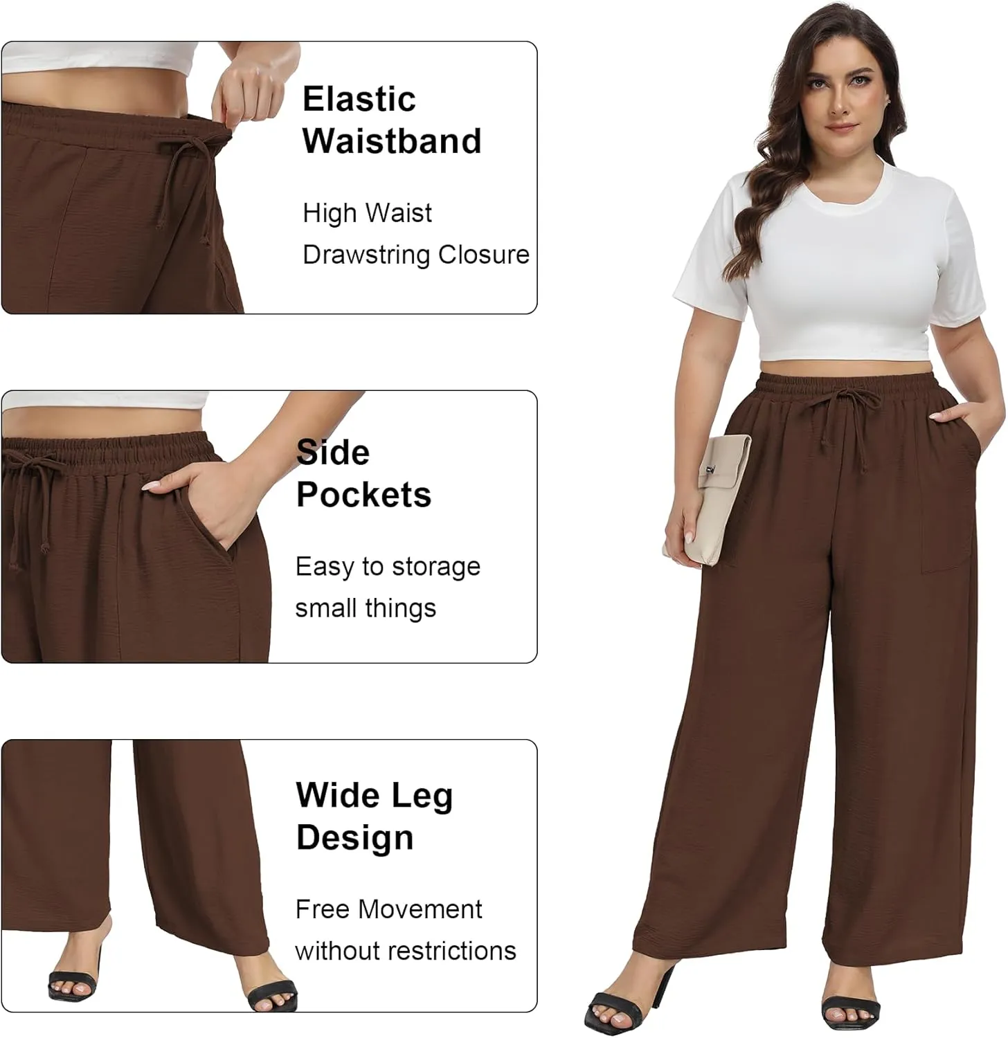 VOGUEMAX Womens Plus Size Wide Leg Pants Summer Casual Pants Loose Fit Flowy High Waisted Trousers with Pockets