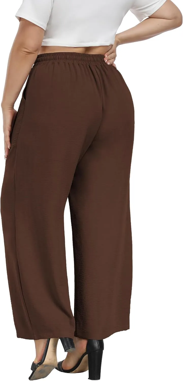 VOGUEMAX Womens Plus Size Wide Leg Pants Summer Casual Pants Loose Fit Flowy High Waisted Trousers with Pockets