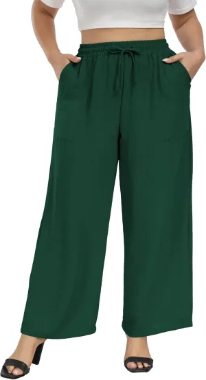 VOGUEMAX Womens Plus Size Wide Leg Pants Summer Casual Pants Loose Fit Flowy High Waisted Trousers with Pockets