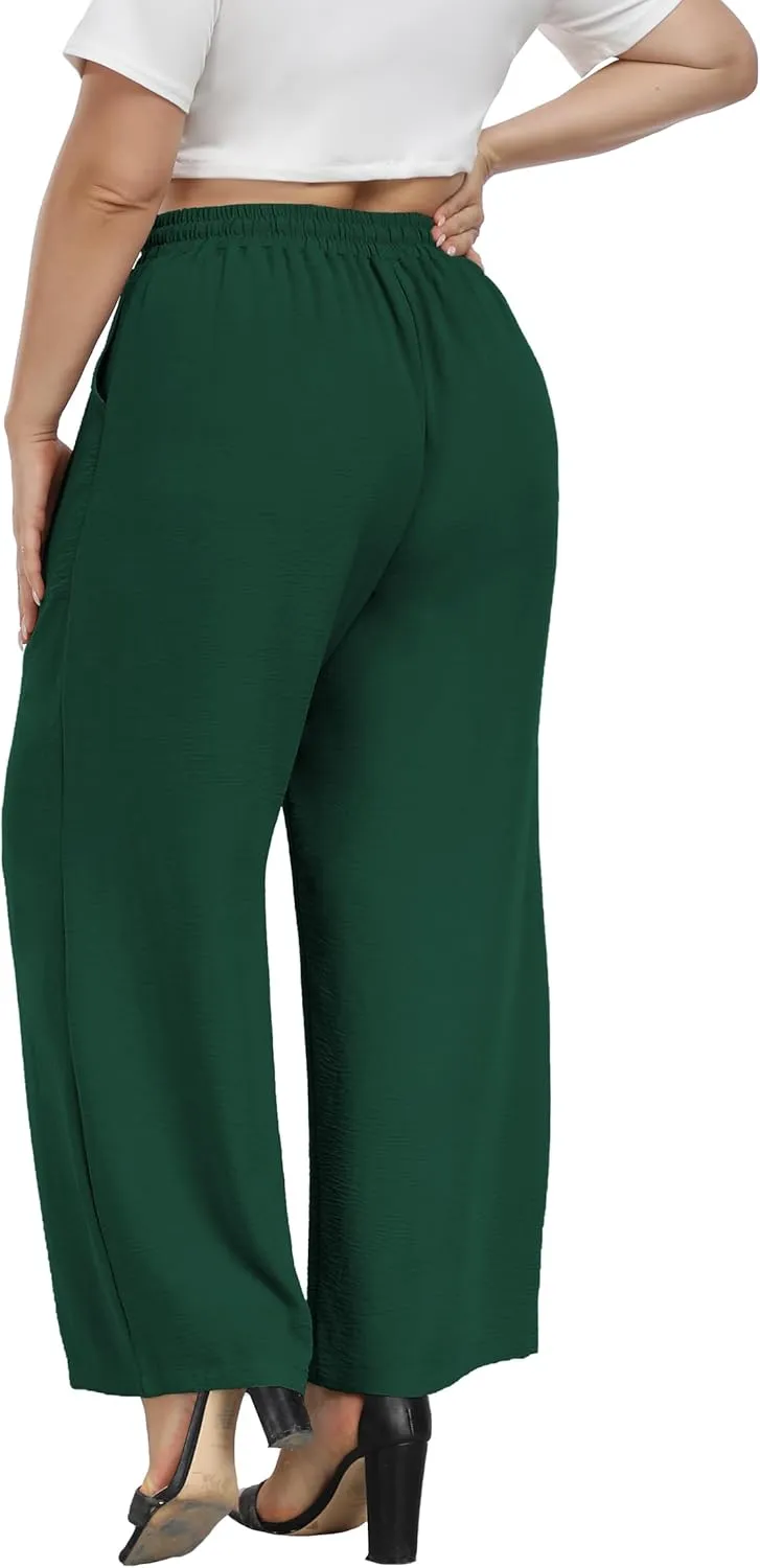 VOGUEMAX Womens Plus Size Wide Leg Pants Summer Casual Pants Loose Fit Flowy High Waisted Trousers with Pockets