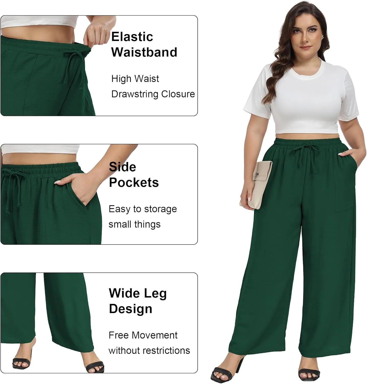 VOGUEMAX Womens Plus Size Wide Leg Pants Summer Casual Pants Loose Fit Flowy High Waisted Trousers with Pockets