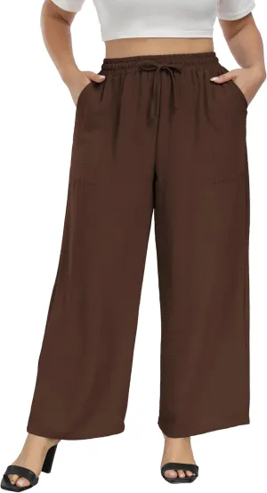 VOGUEMAX Womens Plus Size Wide Leg Pants Summer Casual Pants Loose Fit Flowy High Waisted Trousers with Pockets