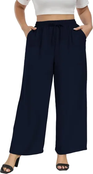 VOGUEMAX Womens Plus Size Wide Leg Pants Summer Casual Pants Loose Fit Flowy High Waisted Trousers with Pockets