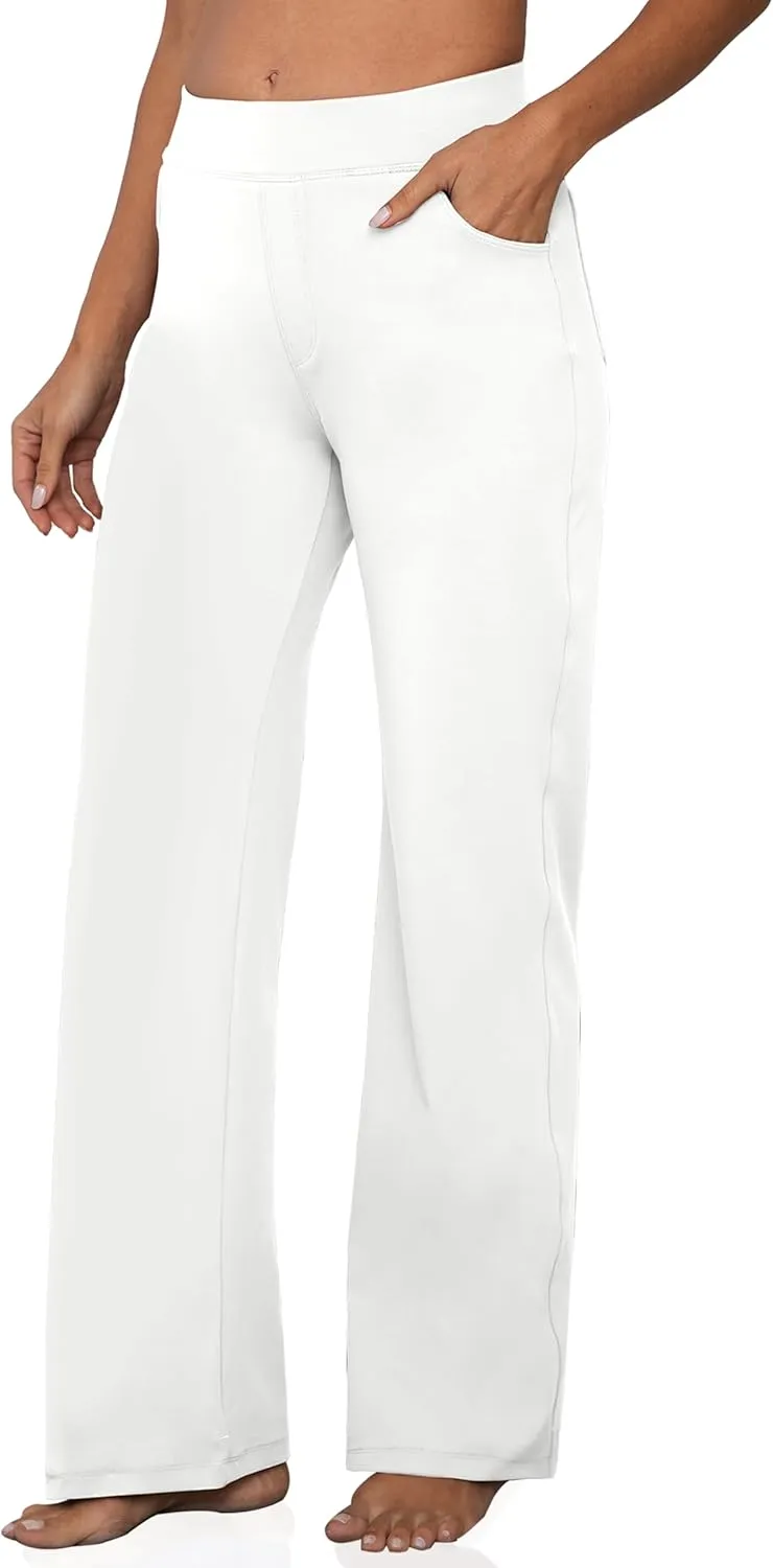VOOVEEYA Wide Leg Pants for Women, Yoga Pants with Pockets High Waist Casual Straight Dress Pants Petite/Tall/Regular