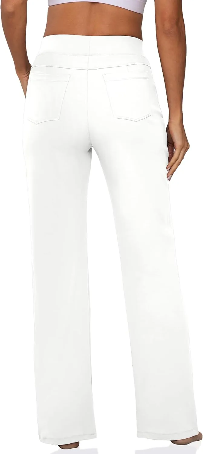 VOOVEEYA Wide Leg Pants for Women, Yoga Pants with Pockets High Waist Casual Straight Dress Pants Petite/Tall/Regular