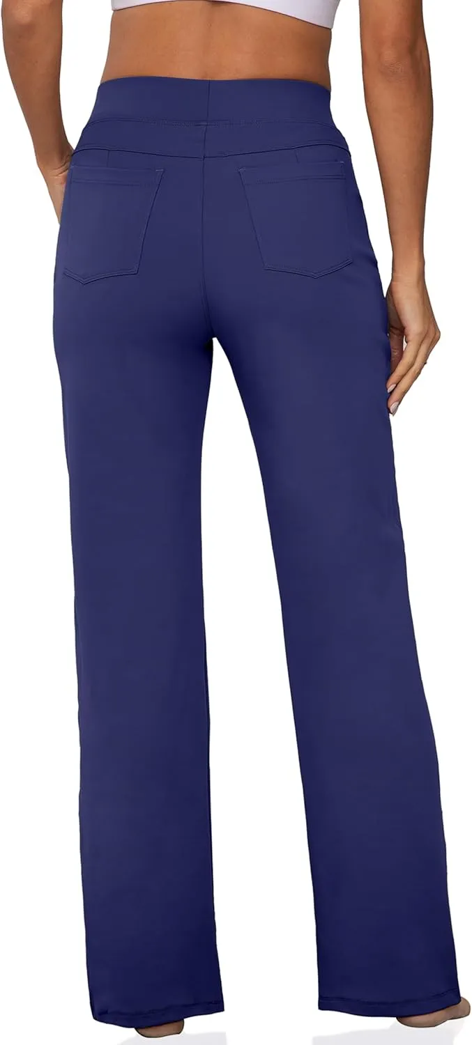 VOOVEEYA Wide Leg Pants for Women, Yoga Pants with Pockets High Waist Casual Straight Dress Pants Petite/Tall/Regular
