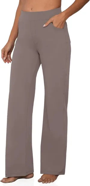 VOOVEEYA Wide Leg Pants for Women, Yoga Pants with Pockets High Waist Casual Straight Dress Pants Petite/Tall/Regular