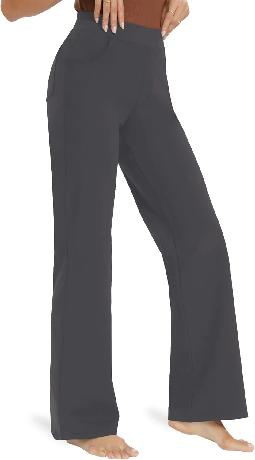 VOOVEEYA Wide Leg Pants for Women, Yoga Pants with Pockets High Waist Casual Straight Dress Pants Petite/Tall/Regular