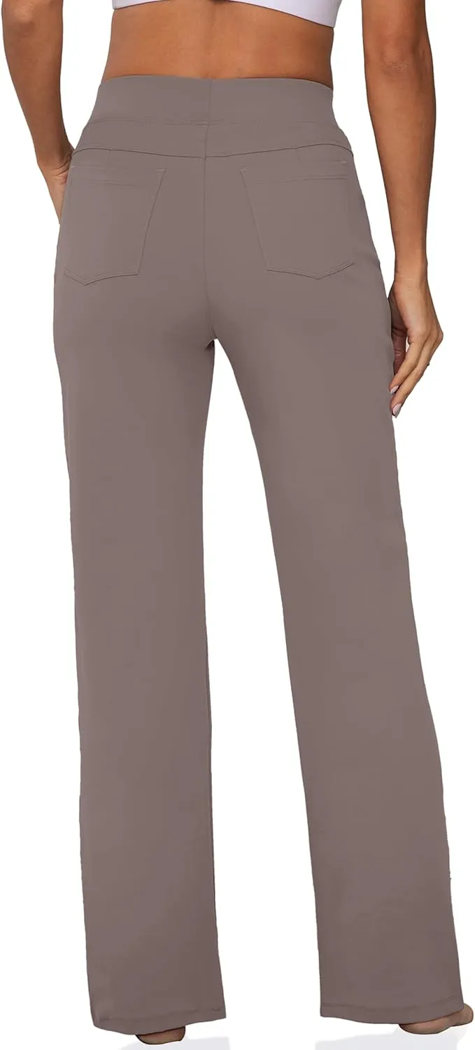 VOOVEEYA Wide Leg Pants for Women, Yoga Pants with Pockets High Waist Casual Straight Dress Pants Petite/Tall/Regular