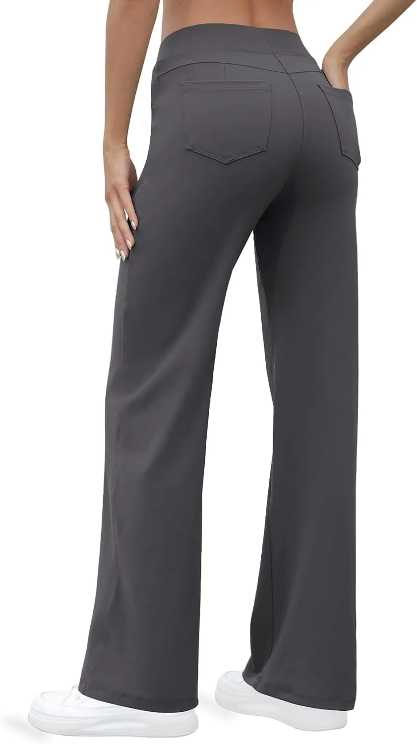 VOOVEEYA Wide Leg Pants for Women, Yoga Pants with Pockets High Waist Casual Straight Dress Pants Petite/Tall/Regular