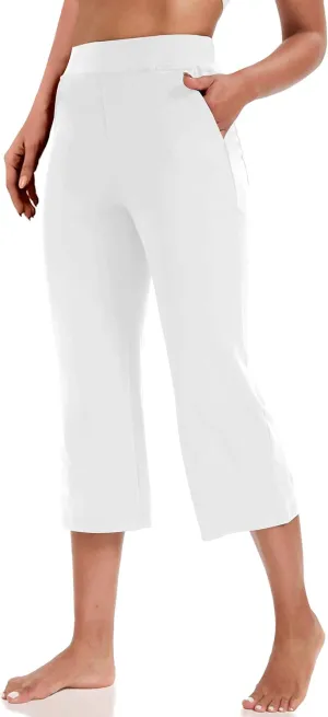 VOOVEEYA Yoga Capri Pants for Women, Crop Leggings with Pockets High Waisted Casual Straight Leg Pants
