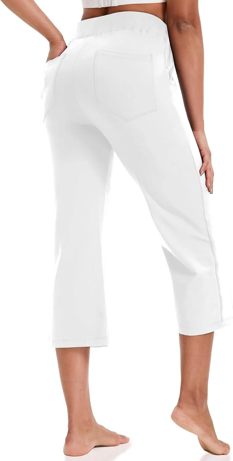 VOOVEEYA Yoga Capri Pants for Women, Crop Leggings with Pockets High Waisted Casual Straight Leg Pants