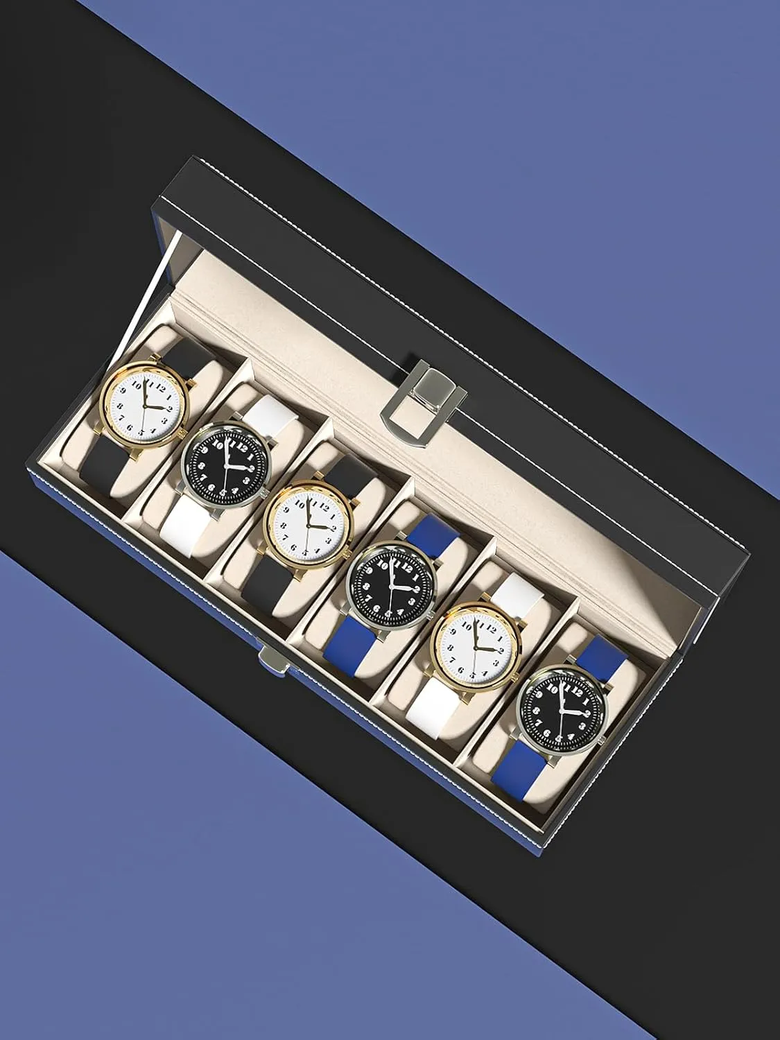 Watch Display Case For Men,Leather Watch Organizer Box,Watch Travel Organizer Tray,Watch Collection Storge Holder For Women (Black Leather, 6 Slots)