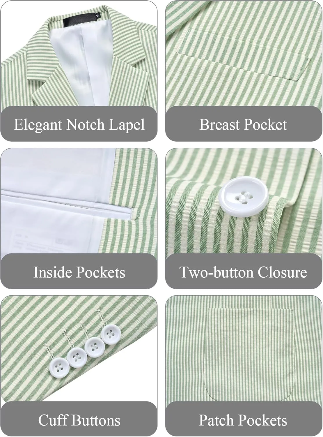 WEEN CHARM Men's 2 Piece Slim Fit Pinstripe Seersucker Suit Lightweight Breathable for Beach Wedding Summer Formal