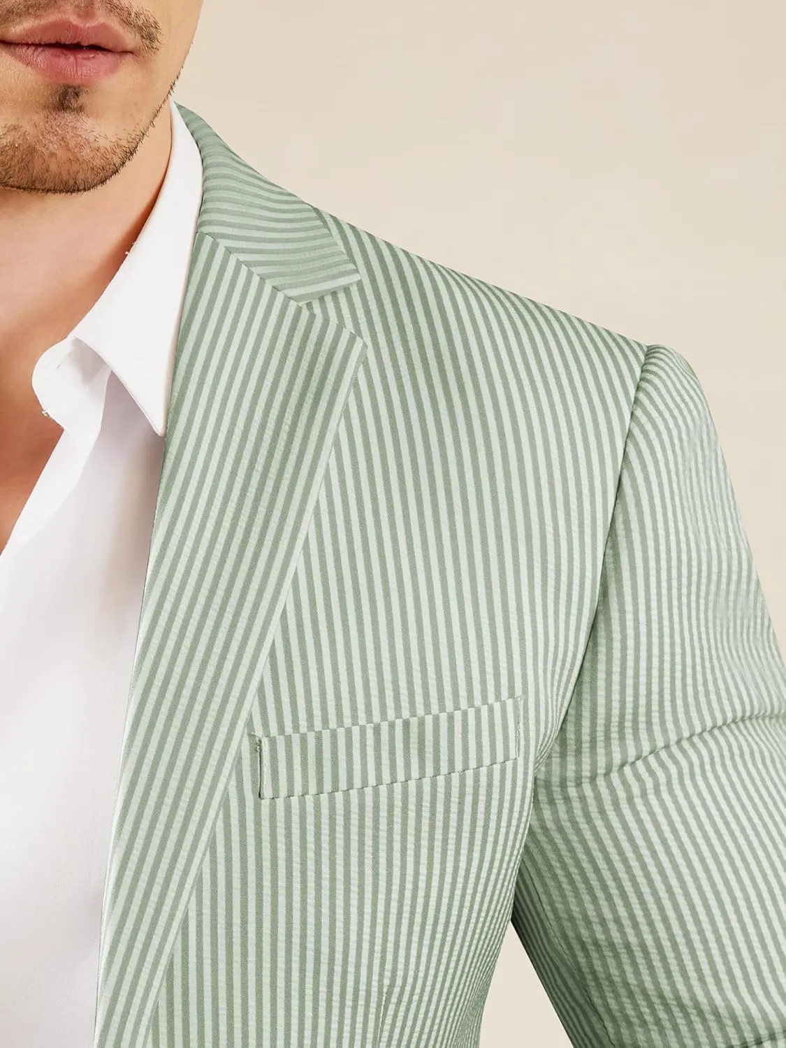 WEEN CHARM Men's 2 Piece Slim Fit Pinstripe Seersucker Suit Lightweight Breathable for Beach Wedding Summer Formal
