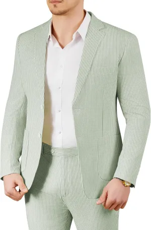 WEEN CHARM Men's 2 Piece Slim Fit Pinstripe Seersucker Suit Lightweight Breathable for Beach Wedding Summer Formal