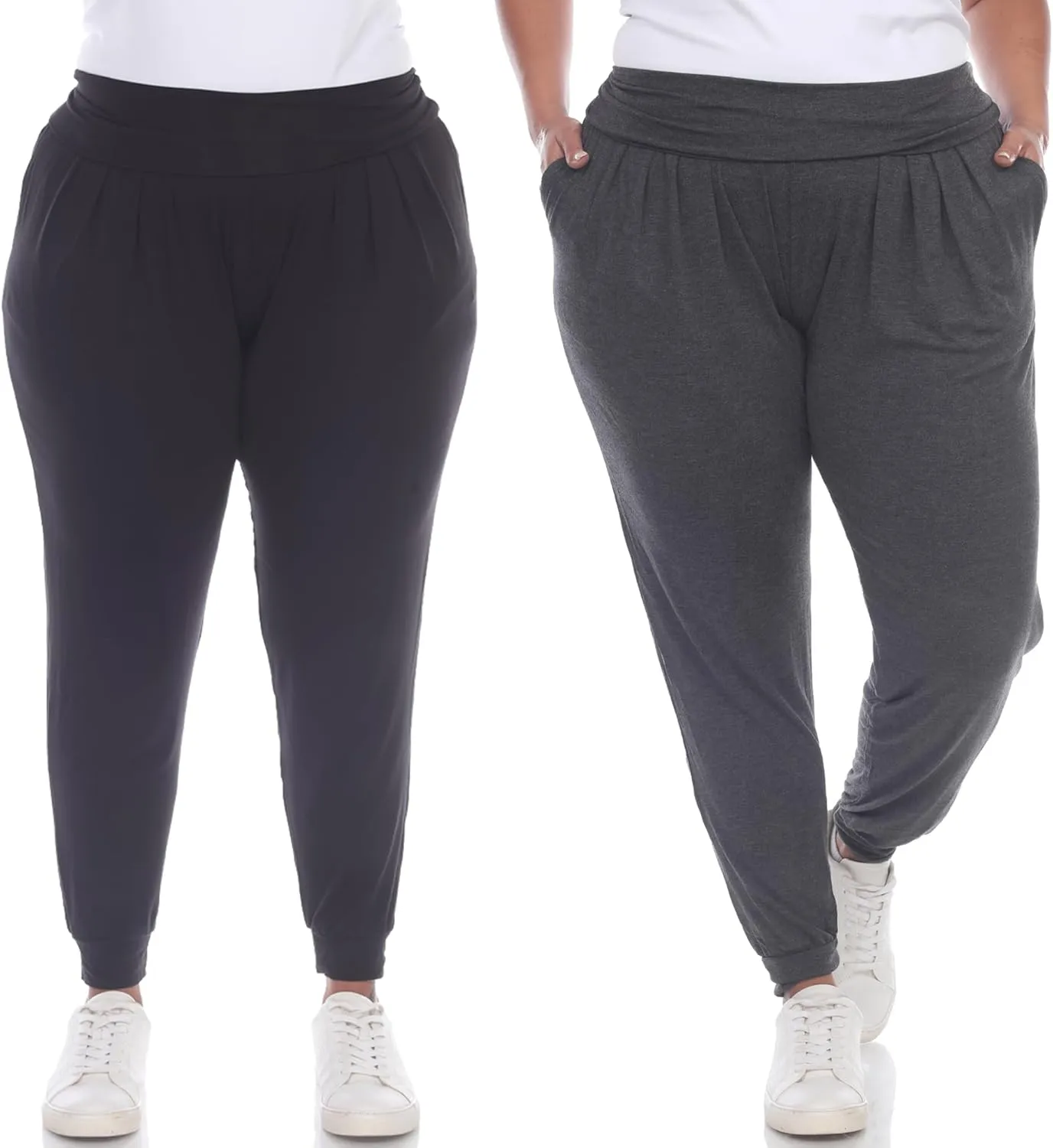 white mark Women's 2-PC Pack Harem Jogger Aladdin Elephant Pants with Pockets Relaxed High Waist Yoga Lounge Pants