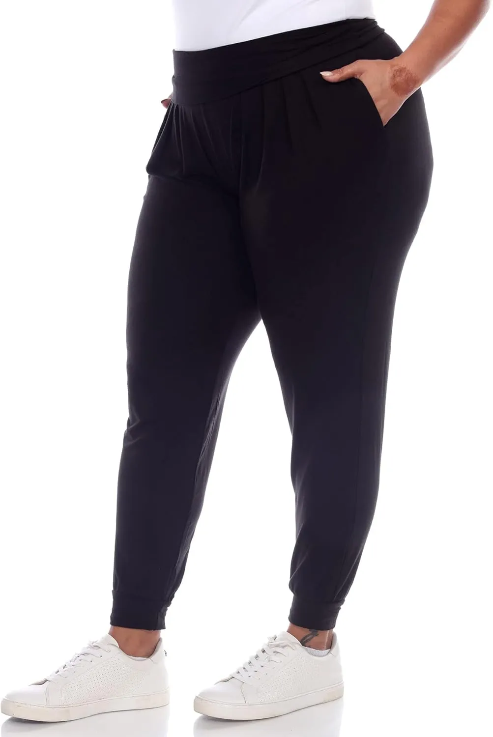 white mark Women's 2-PC Pack Harem Jogger Aladdin Elephant Pants with Pockets Relaxed High Waist Yoga Lounge Pants
