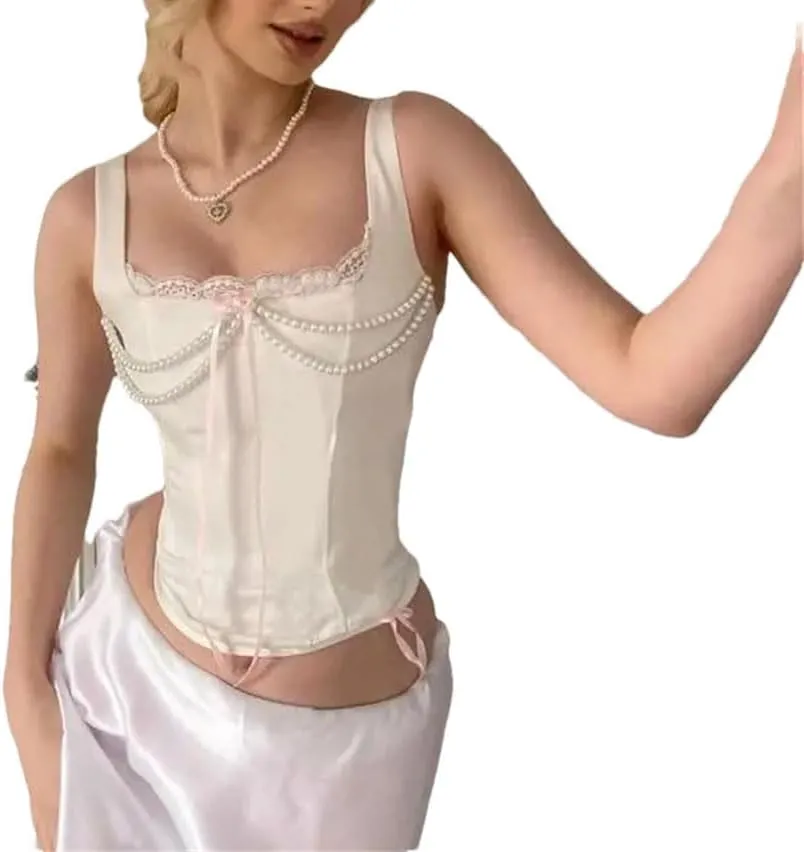 Women Camisole Lace Patchwork Backless Strap Tank Top Sexy Slim Fit Short Crop Tops
