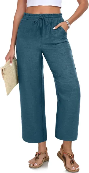 Women Casual Pants Loose High Waist Wide Leg Cropped Palazzo Beach Pants Summer Outfits 2025 Trendy
