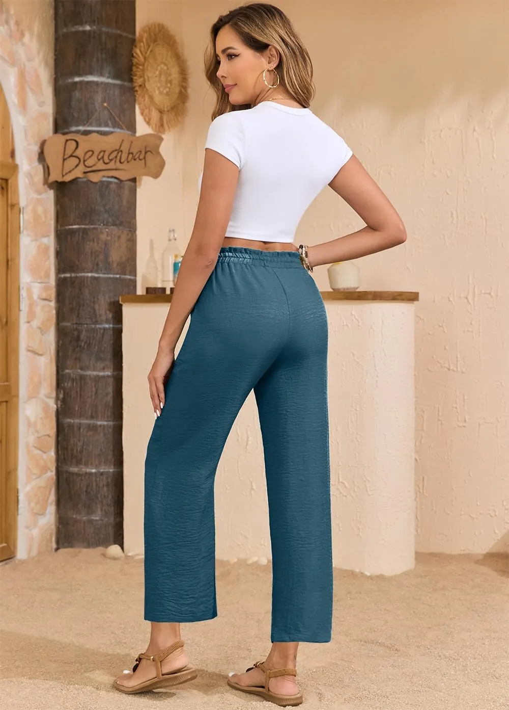 Women Casual Pants Loose High Waist Wide Leg Cropped Palazzo Beach Pants Summer Outfits 2025 Trendy
