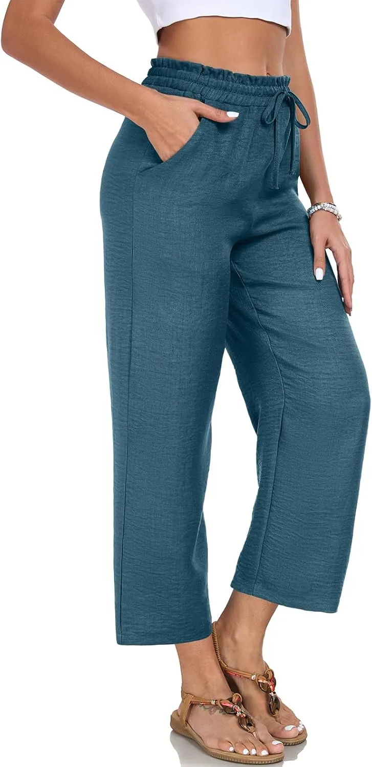 Women Casual Pants Loose High Waist Wide Leg Cropped Palazzo Beach Pants Summer Outfits 2025 Trendy
