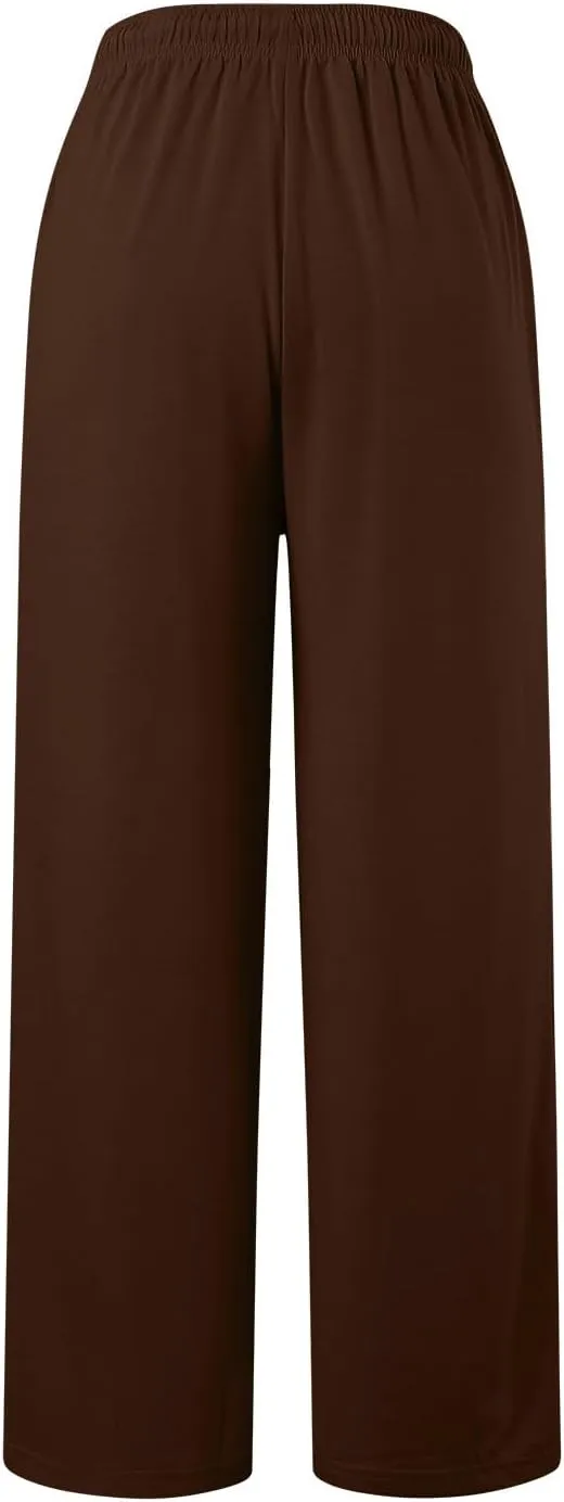Women Cotton Linen Summer Flowy Pants High Waist Stretchy Loose Fit Pants Business Work