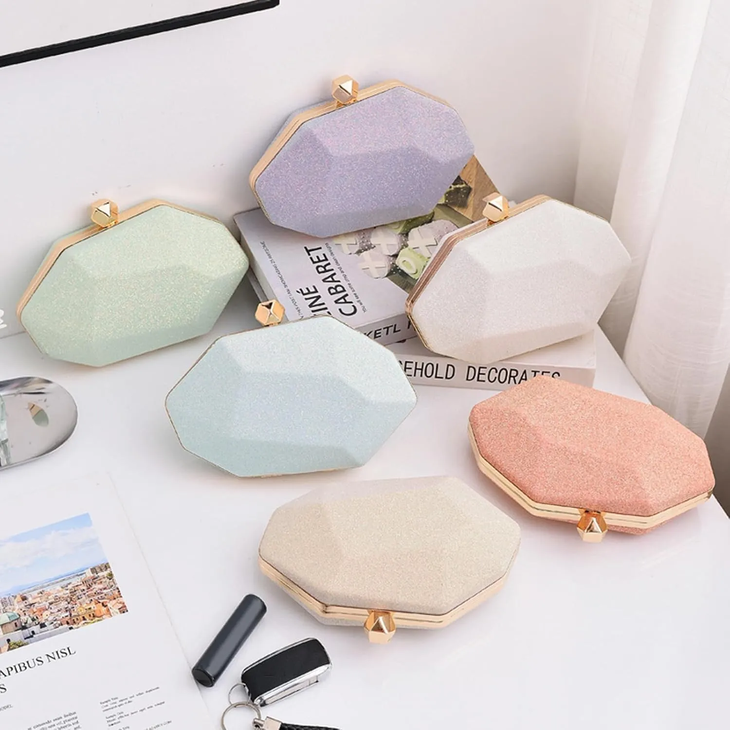 Women Evening Bag Sequin Clutch Bag Sparkly Handbag Bridal Wedding Purse Glitter Irregular Dimensional Shoulder Bag