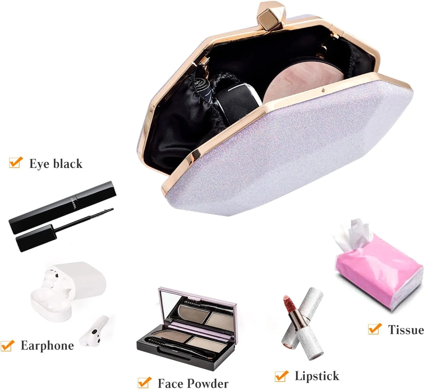 Women Evening Bag Sequin Clutch Bag Sparkly Handbag Bridal Wedding Purse Glitter Irregular Dimensional Shoulder Bag