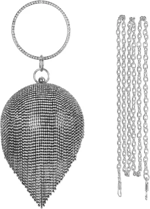 Women Evening Handbag Round Ball Crystal Clutch Purse Sparkly Sequin Glitter Shoulder Banquet Bridal Wedding Purse Crossbody