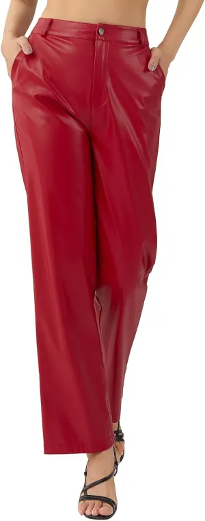 Women Faux Leather Flare Pants PU High Waisted Skinny Bell Bottoms Leggings Trendy Bootcut Pants with Slant Pocket