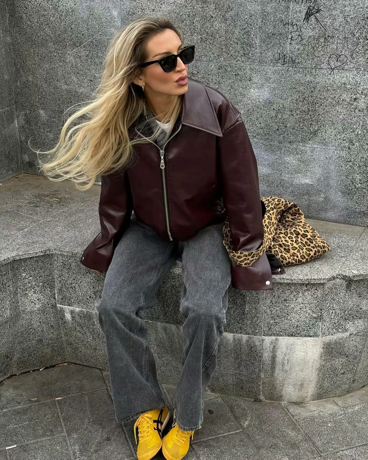 Women Gothic Faux Leather Jackets Oversized Vintage Outfits Grunge Punk Moto Biker Coat Y2K Altnertive Streetwear