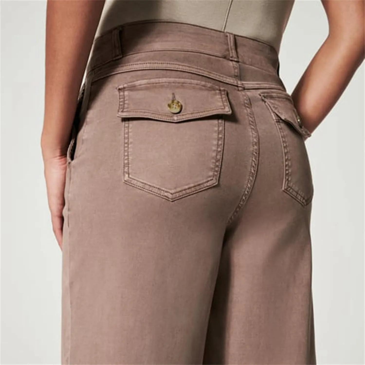 Women High Waist Casual Wide Leg Long Linen Palazzo Pants Trousers Stretch Twill Cropped Plus Size Pants with Pockets