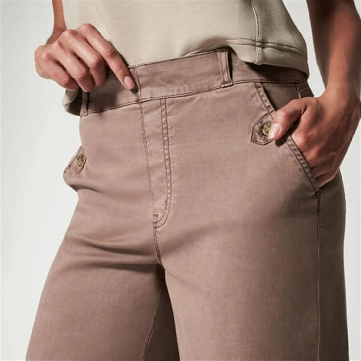 Women High Waist Casual Wide Leg Long Linen Palazzo Pants Trousers Stretch Twill Cropped Plus Size Pants with Pockets