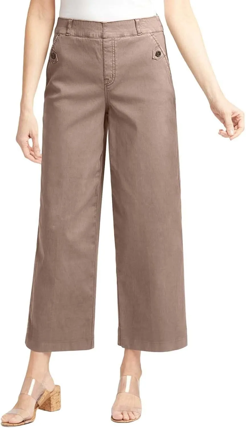 Women High Waist Casual Wide Leg Long Linen Palazzo Pants Trousers Stretch Twill Cropped Plus Size Pants with Pockets