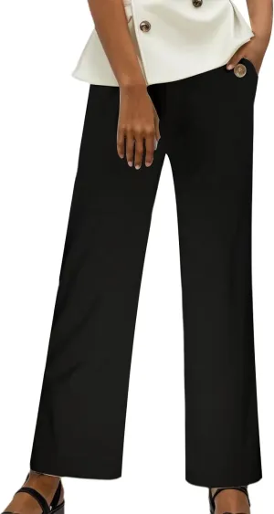 Women High Waist Casual Wide Leg Long Linen Palazzo Pants Trousers Stretch Twill Cropped Plus Size Pants with Pockets