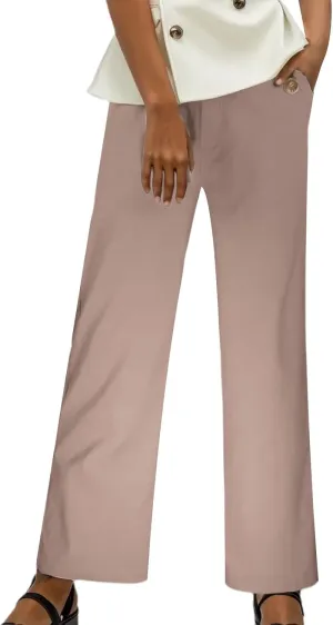 Women High Waist Casual Wide Leg Long Linen Palazzo Pants Trousers Stretch Twill Cropped Plus Size Pants with Pockets