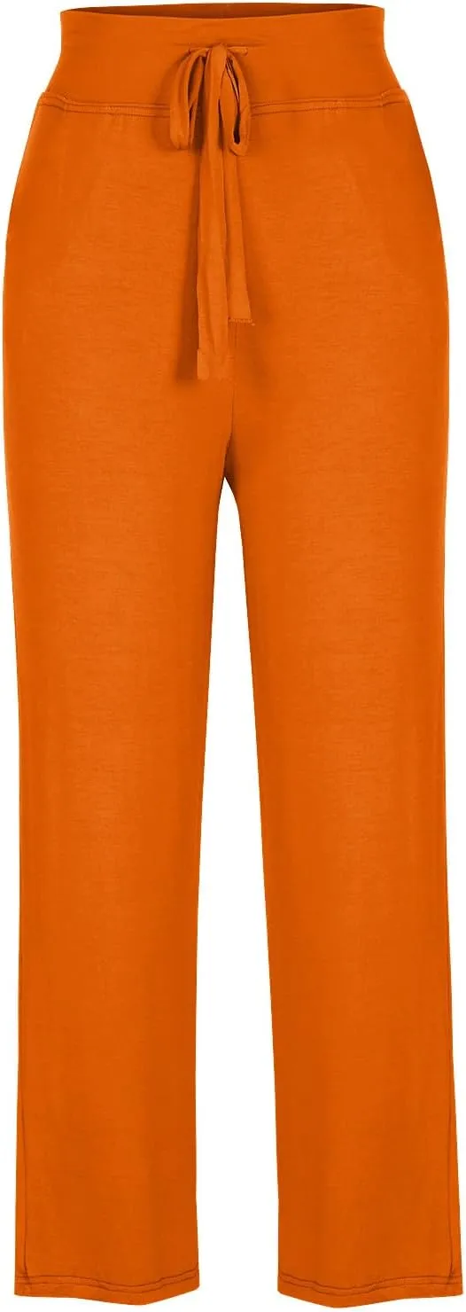 Women High Waist Yoga Trousers Solid Color Wide Leg Drawstring Casual Leggings Trendy Going Out Workout Yoga Pants