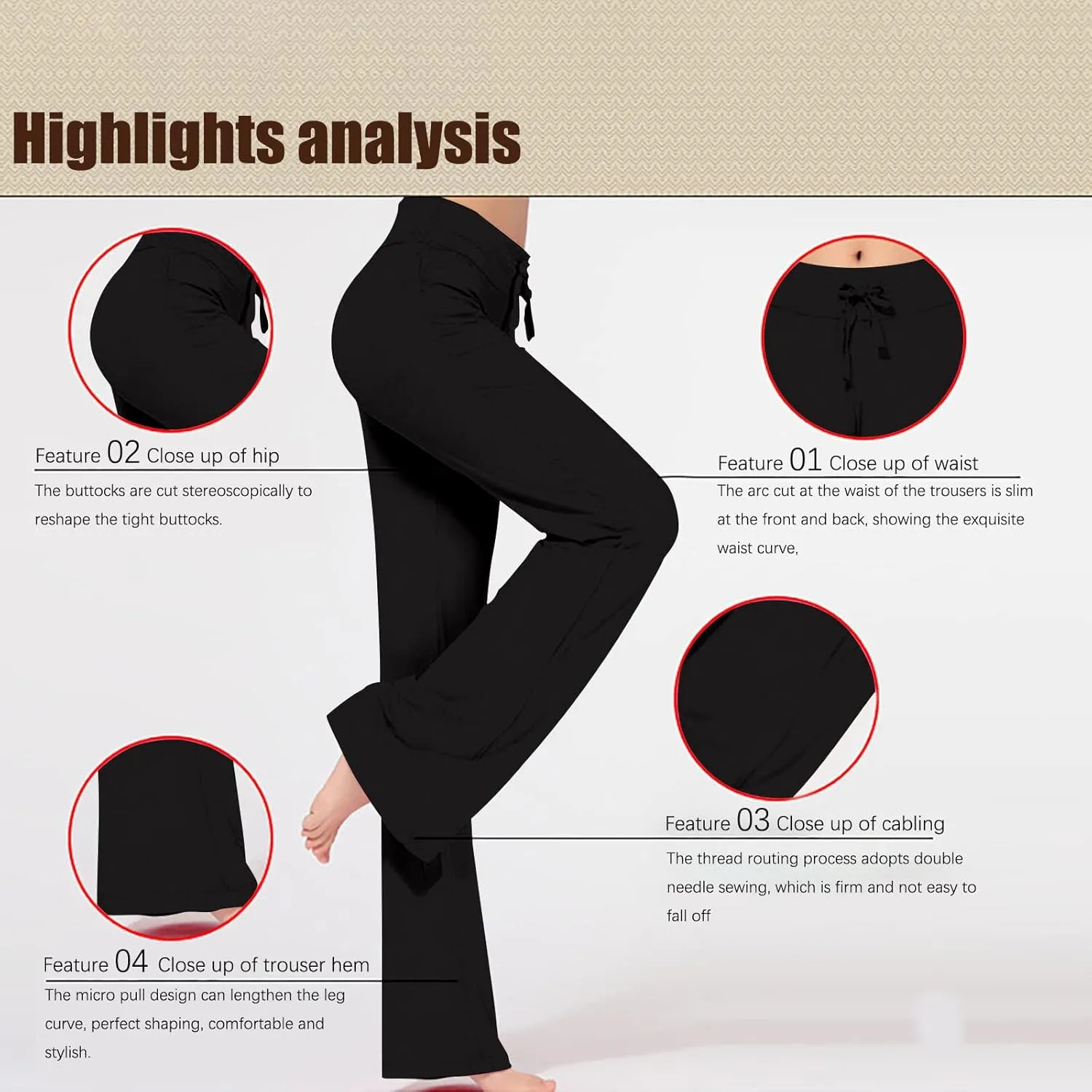 Women High Waist Yoga Trousers Solid Color Wide Leg Drawstring Casual Leggings Trendy Going Out Workout Yoga Pants