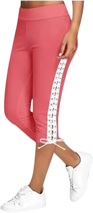 Women Hollow Design Solid Plus Size High Waist Leggings Capri Pants Stretch Workout Pant